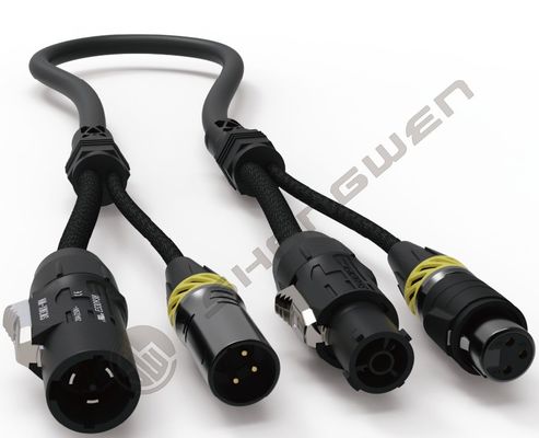 TRUE1 2-in-1 XLR Female en Male Powercon Hybride Kabel 3-Pin DMX Combi Zwart XLR3 Split Communicatie Kabels
