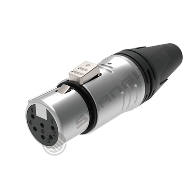 6-pins XLR audio video connectoren, beschermd voor binnenshuis, 6-polige vrouwelijke en mannelijke stekker in zwart en zilver, met een nominale stroom van 7,5A