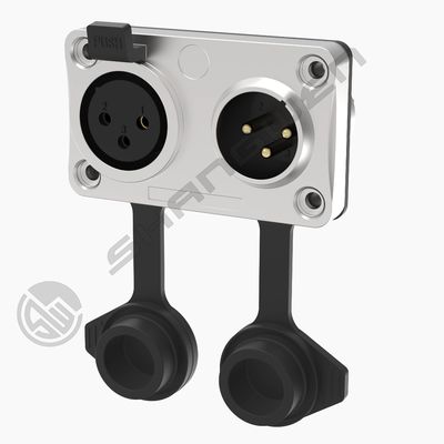 Outdoor 2-XLR 3-Pin Female  Metal Silver XLR 3 Pole Male Socket Connector XLR 3 Pole Female and Male Combination 2 In1 IP65