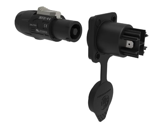 Ip65 Outdoor Triple Core Waterproof AC Power Adaptor Lockable Plastic and Alloy Male and Female Connectors for LED Display